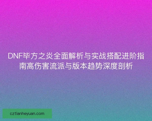 DNF毕方之炎全面解析与实战搭配进阶指南高伤害流派与版本趋势深度剖析